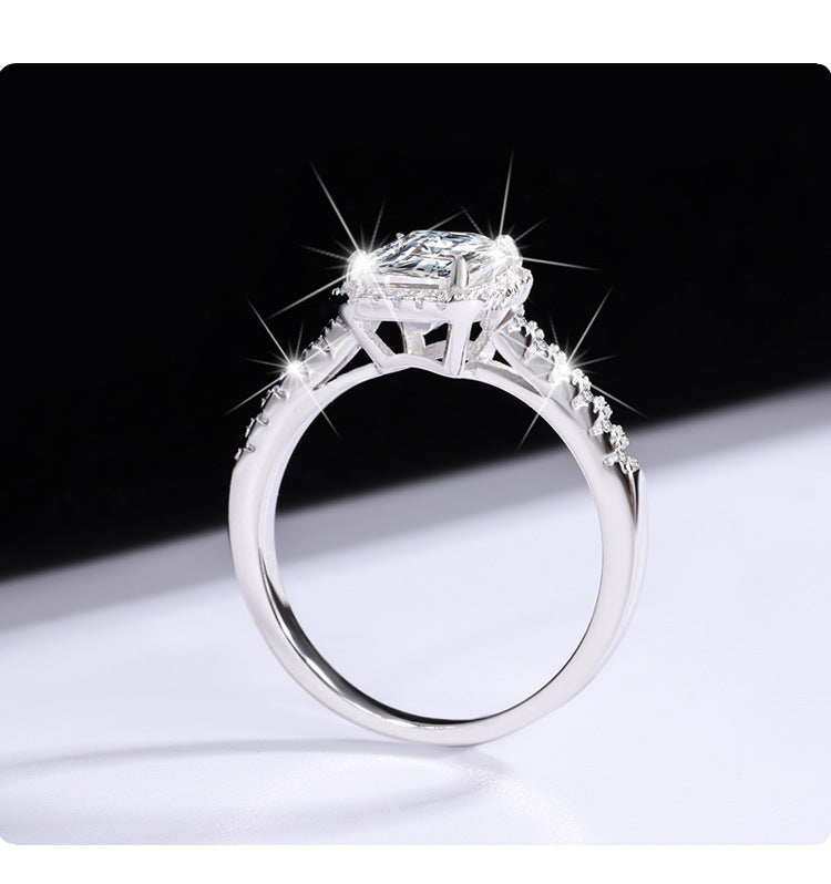 Amazon eBay Cross-Border Dropshipping Emerald Cut Irregular Shape Women's Sterling Silver Moissanite Closed Ring Factory Direct Sale