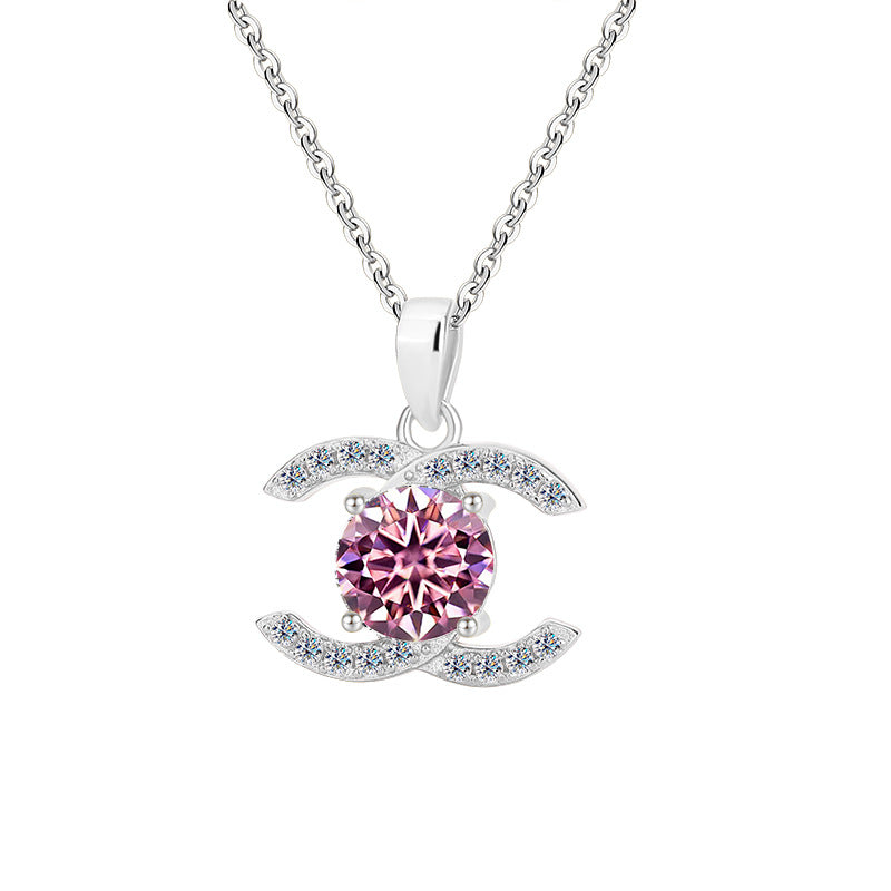 Exclusive for cross-border S925Pure Silver Moissanite Small Chanel Style Pair C Pendant High-End Versatile Full Diamond Necklace Factory Wholesale