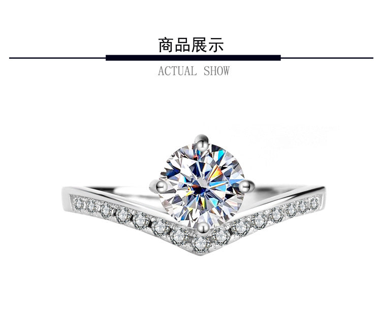 Sterling Silver Platinum Plated Moissanite Passable Diamond Pen Moissanite Crown Genuine Diamond Ring Simulated Diamond Proposal Wedding Ring