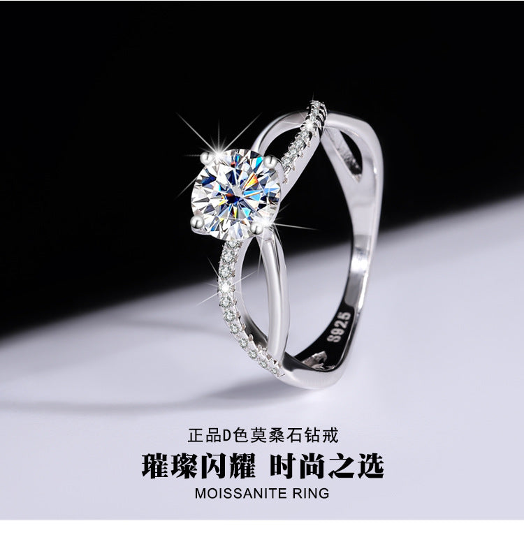 Pure Silver Genuine Moissanite Liu Shi Same Style Women's Diamond Ring1Carat Wedding Real Diamond Proposal Ring for Girlfriend
