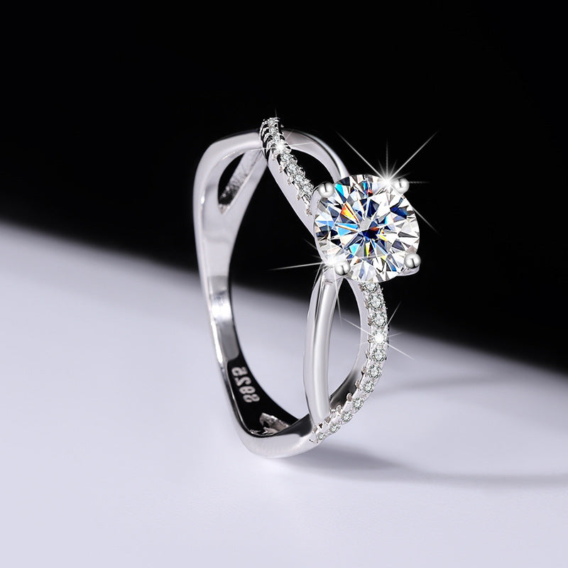 Pure Silver Genuine Moissanite Liu Shi Same Style Women's Diamond Ring1Carat Wedding Real Diamond Proposal Ring for Girlfriend