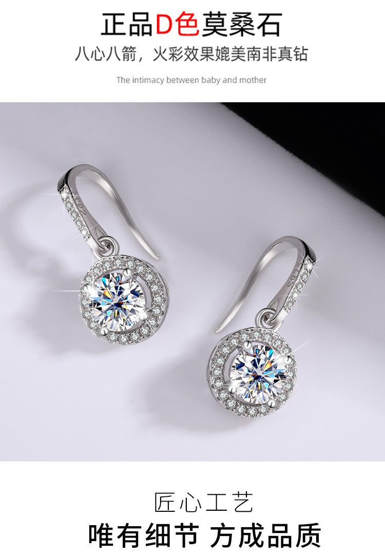 Cross-Border S925Silver Moissanite Luxury Round Stone Silver Ear Hook Source Factory Accessories Jewelry Wholesale Live Handmade