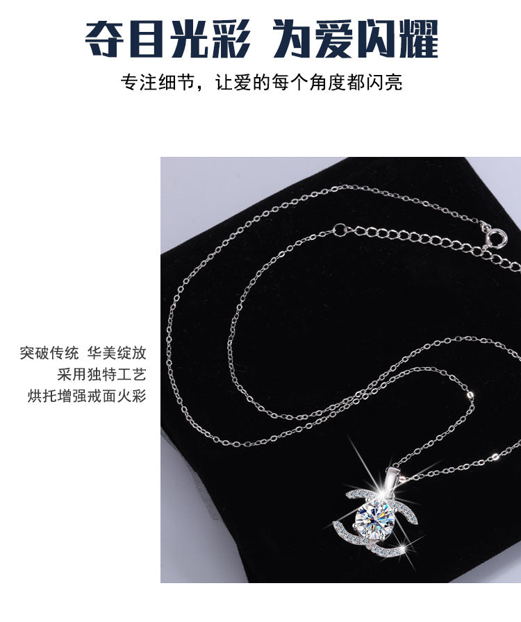 Exclusive for cross-border S925Pure Silver Moissanite Small Chanel Style Pair C Pendant High-End Versatile Full Diamond Necklace Factory Wholesale