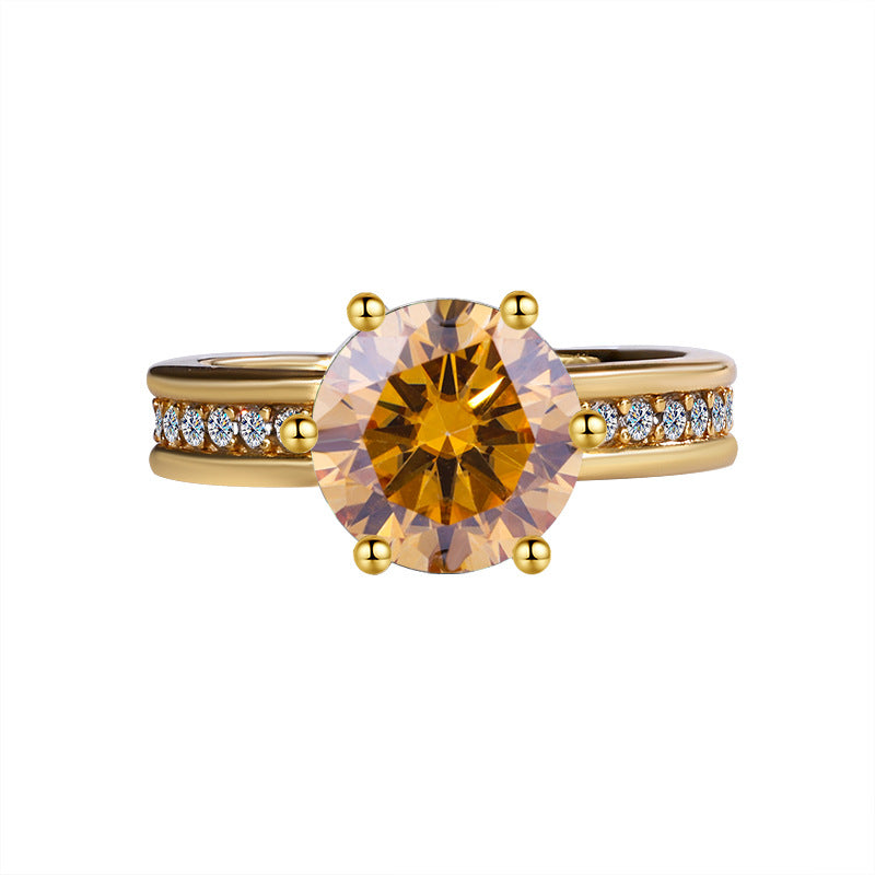Factory Hot Sale S925Silver Moissanite High Crown Queen Women's Ring Gold Plated Diamond Imitation Proposal Wedding Diamond Ring
