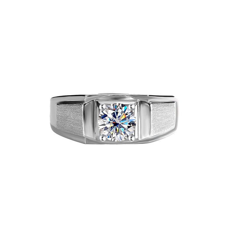 Authentic D Moissanite Diamond Ring for Men, Pure Silver, One Carat, Unique and Bold Men's Ring, Brushed Matte Ring, Live Streaming