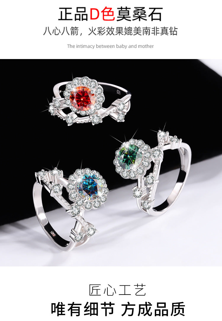 Radiant as a Star1Clamoissanite Ring for Women, Pure Silver, White Gold, Niche Design, Simulated Diamond, Wedding Diamond Ring