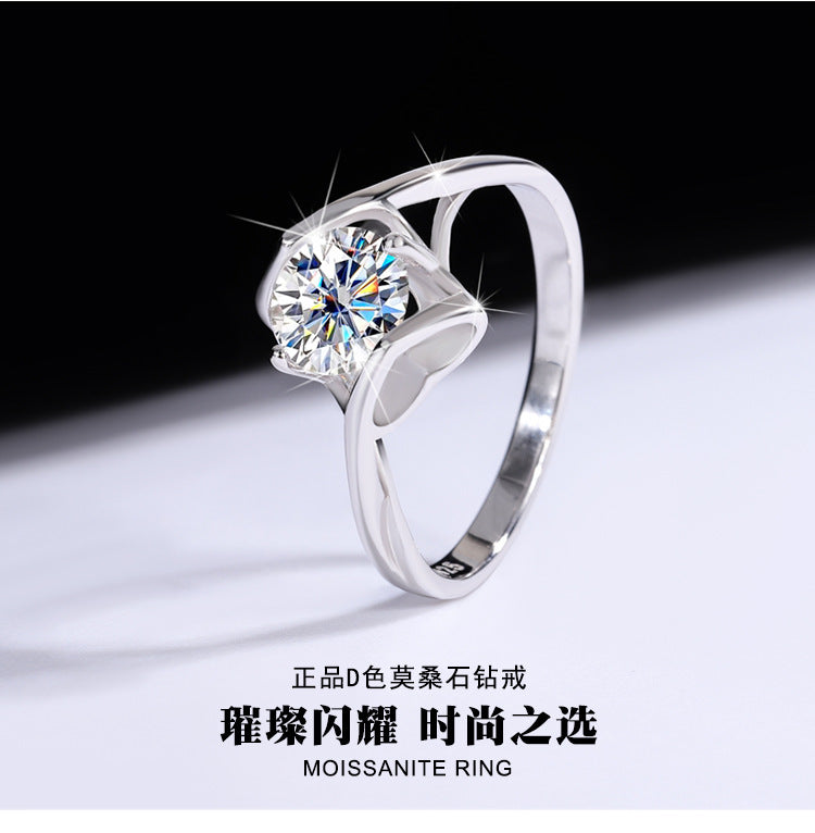 Factory direct sales925Sterling Silver Ring Female Angel Kiss Moissanite Heart to Heart Simulation Diamond Ring Live Wholesale