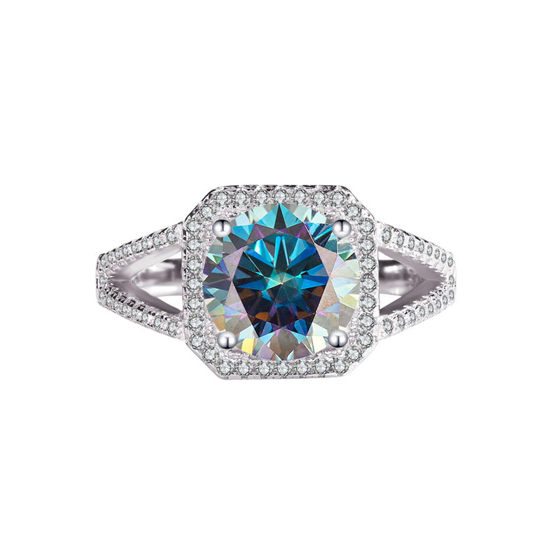 Exclusive for cross-border S925Silver Luxury Square Bag Colorful Moissanite Ring for Women Pure Silver White Gold Diamond Simulated Diamond Wholesale