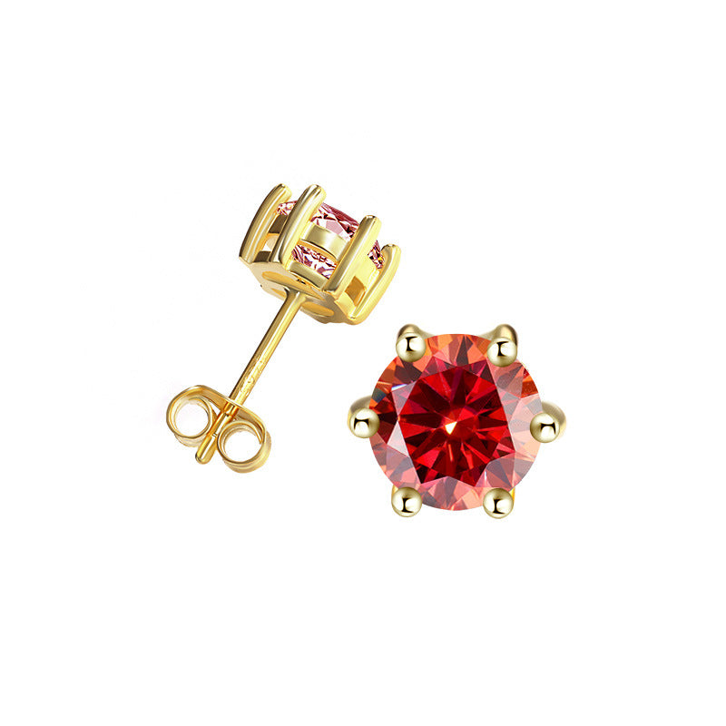 Cross-Border925Sterling Silver Gold Plated Moissanite Six-Prong Earrings1Clamosanite Gift Earrings Factory Wholesale