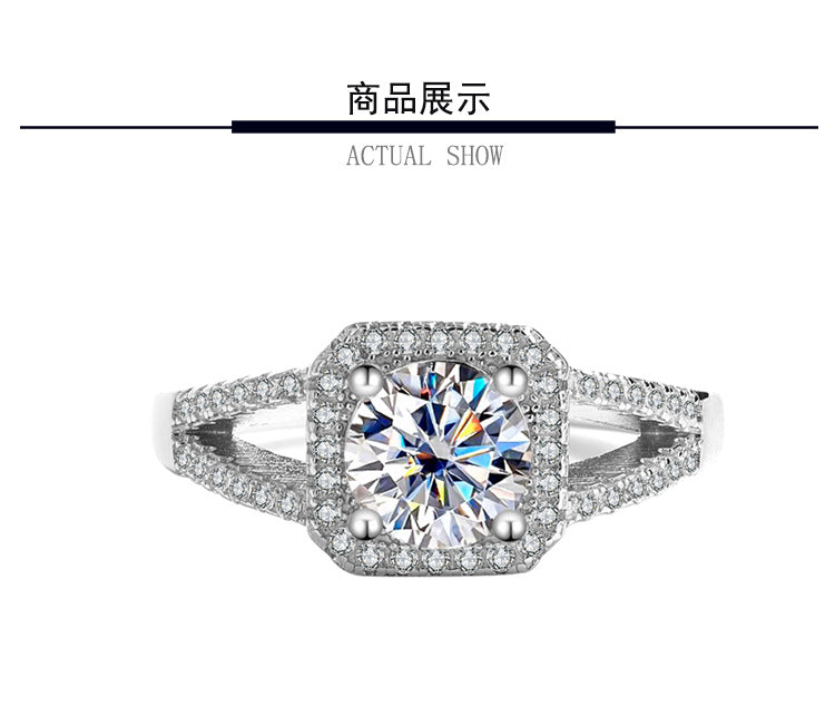 S925Sterling Silver Ring Double Row Square Moissanite Ring Proposal Wedding Women's Diamond Ring Manufacturer Wholesale Genuine Diamond Direct Sale