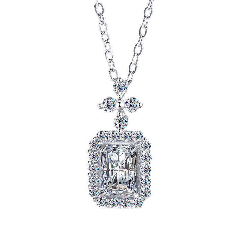 s925Silver pendant1Clarety Cut Moissanite Necklace for Women Fashionable Light Luxury Rectangular Pendant Collarbone Chain