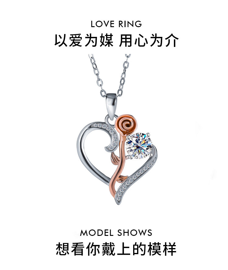 Exclusive for cross-border S925Sterling Silver Only Love You Necklace for Women Moissanite Diamond Pendant Qixi Valentine's Day Collarbone Chain