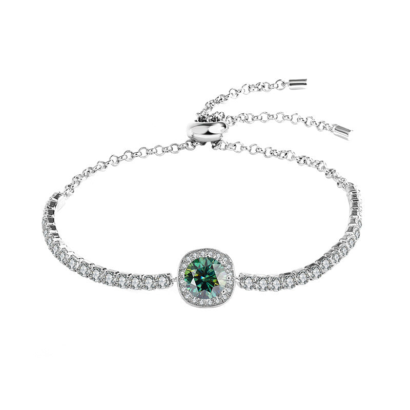 S925Silver Moissanite Bracelet Real Diamond Moissanite Square Bag Simple Women's Style TikTok Kuaishou Live Streaming Factory Direct Sale