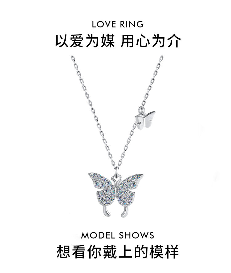 Cross-border hot selling S925Sterling Silver Butterfly Necklace for Women Korean Version Versatile Light Luxury Style Collarbone Chain Personality Fashion Wholesale