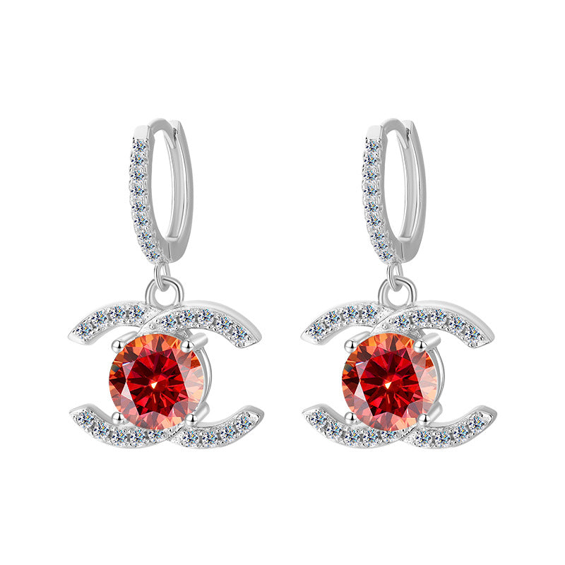 Europe and America925Sterling Silver Double C Chanel Style Moissanite Earrings for Women, Korean and Japanese High-End Moissanite Earrings, Factory Wholesale
