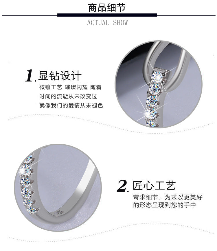 S925Silver Moissanite Heart-to-Heart Ring Korean Version Simple Row Diamond Internet Celebrity Niche Design Ring Cross-Border Wholesale