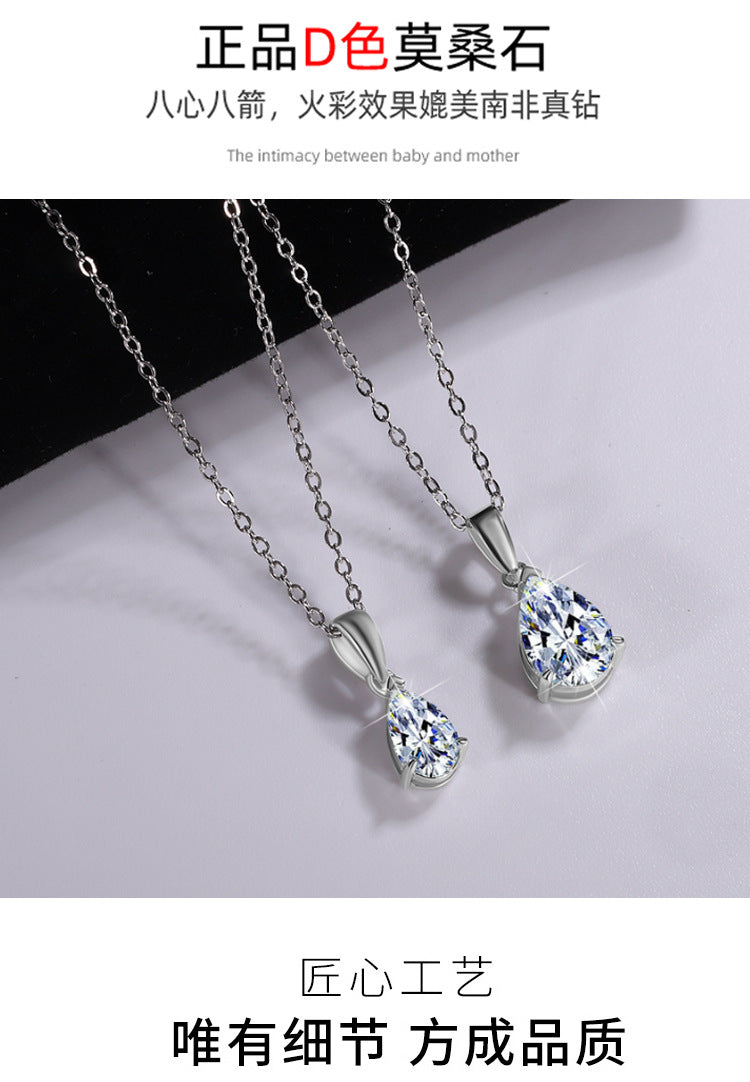 Cross-border hot selling S925Pure Silver Moissanite Pendant Water Drop Necklace for Women Simple Irregular Collarbone Chain Factory Wholesale