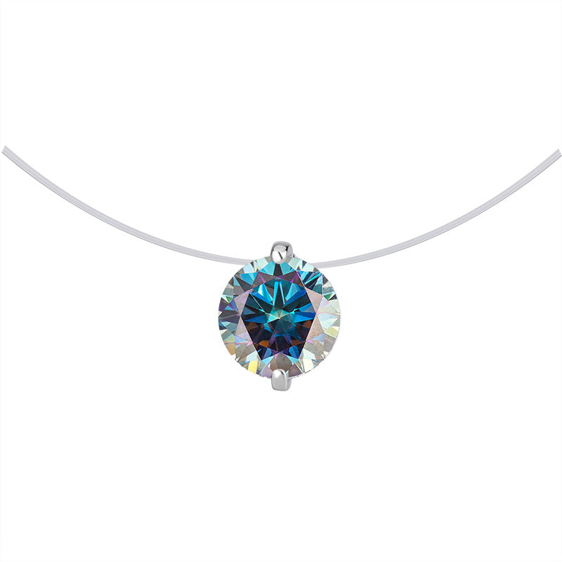 Same Style as Zhao Lusi S925Silver Collarbone Chain Mermaid Tears Necklace for Women, Niche High-end Moissanite Pendant Wholesale