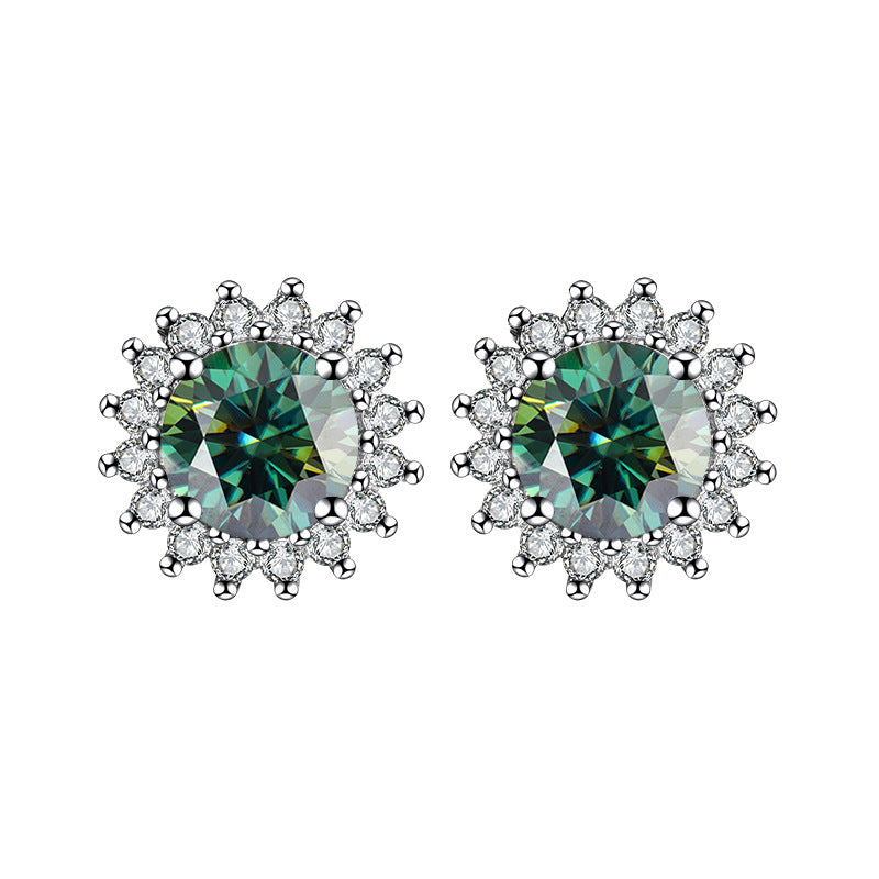 One piece dropshipping S925Pure Stone Sunflower Earrings Unisex Hip Hop Ear Jewelry High-end Jewelry Feel TikTok Wholesale