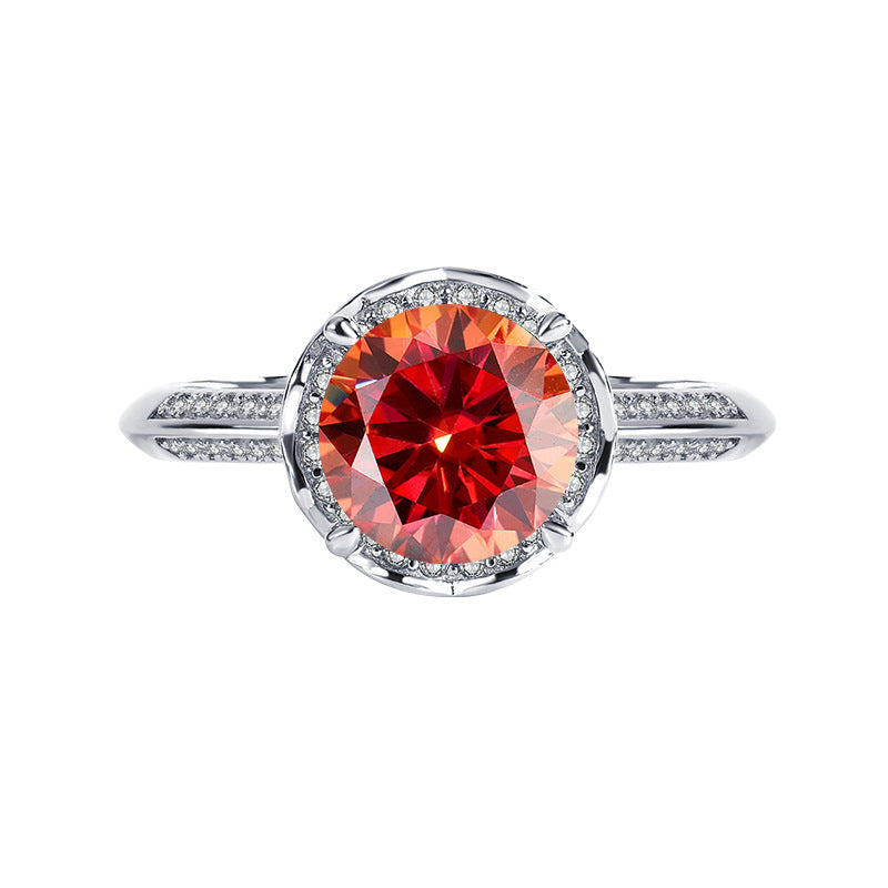 Exclusive for cross-border S925Silver Rose Fountain Colorful Moissanite Ring for Women Pure Silver Platinum Diamond Imitation Diamond Wholesale