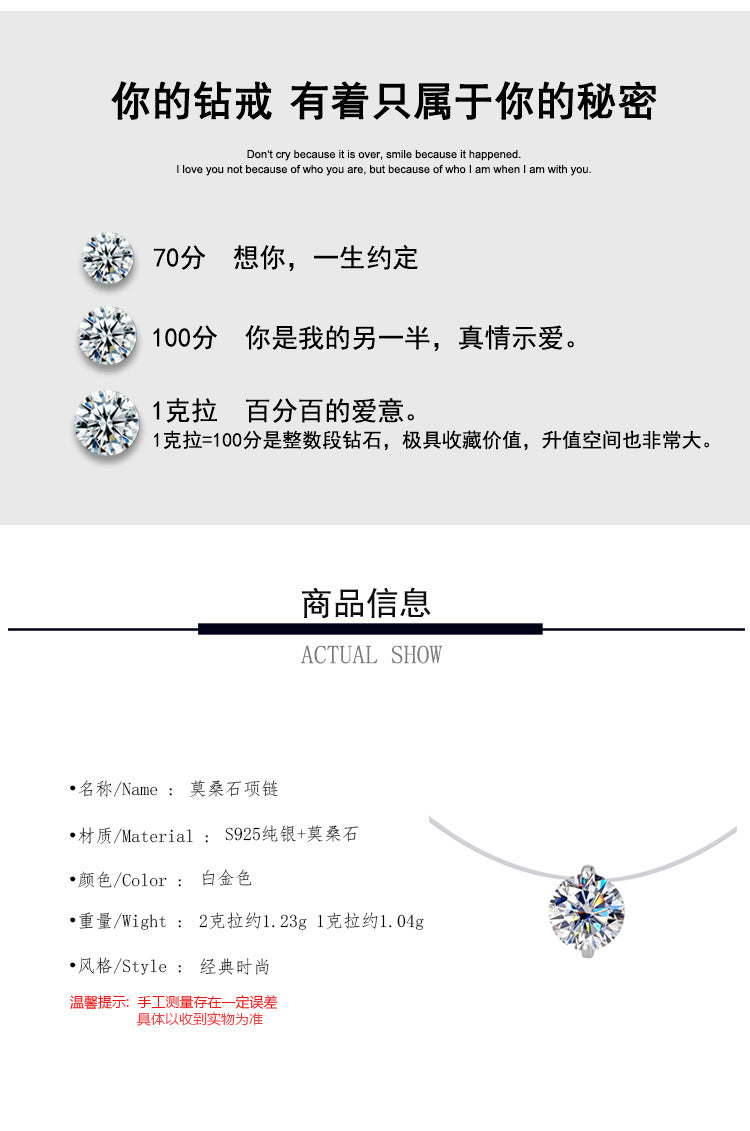Same Style as Zhao Lusi S925Silver Collarbone Chain Mermaid Tears Necklace for Women, Niche High-end Moissanite Pendant Wholesale
