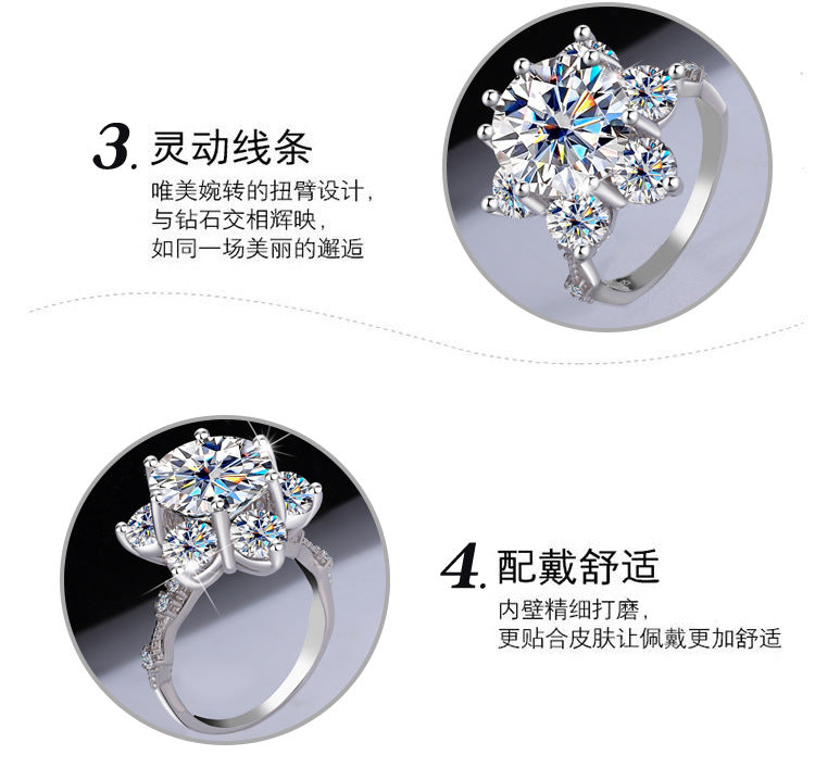 A4   S925Sterling Silver Ring Moissanite5Carat Crown Women's Ring Super Sparkling Pigeon Egg Wedding Ring Wholesale