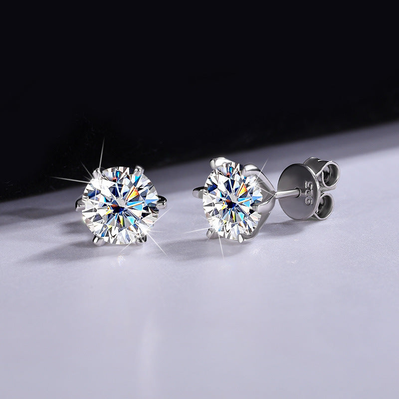 s925Silver Six-Claw Earrings for Men and Women, Threaded Earrings, Moissanite Earrings, Tiger Claw Earrings, Platinum-Plated Moissanite Earrings