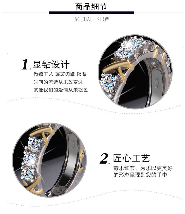 Cross-Border S925Sterling Silver Classic Cross Two-tone Row Ring Moissanite Diamond Ring Moissanite Diamond Ring Female Factory Wholesale