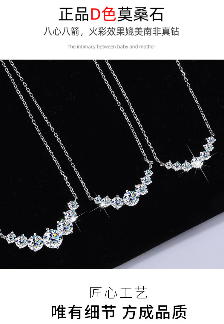 S925Pure Silver Smiling Seven Princess Moissanite Necklace High-end Versatile Collarbone Chain Moissanite Pendant Wholesale