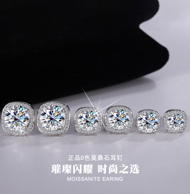 Factory direct sales S925Pure Silver Luxury Square Bag Earrings for Women Moissanite Earrings Elegant High-end Moissanite Stud Earrings
