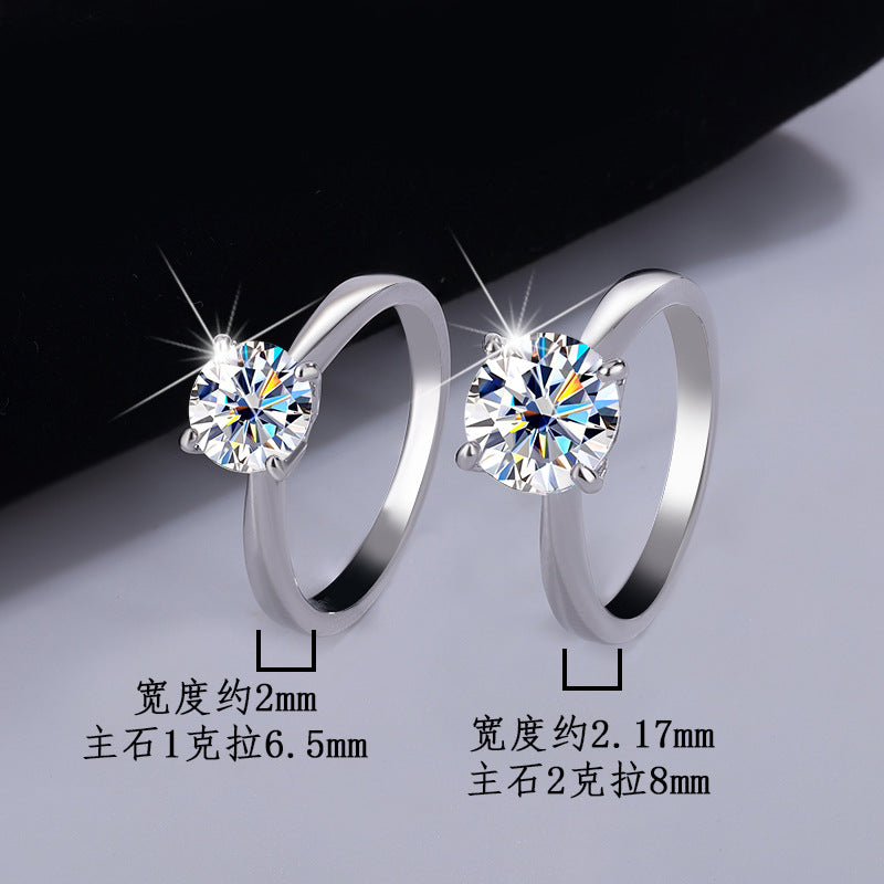 S925Sterling Silver Ring Classic Four-Prong Moissanite Ring Women's Crown Proposal Ring Wholesale