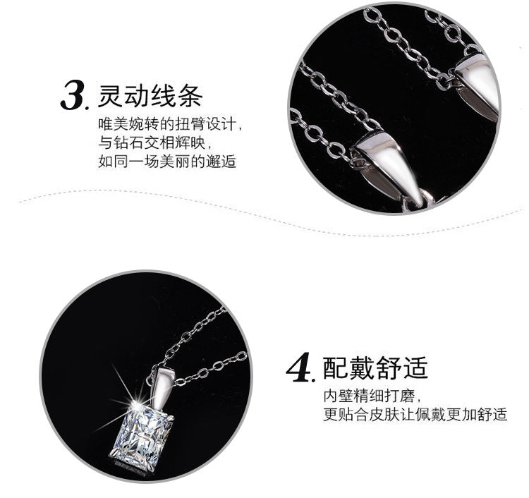 Cross-border new arrival S925Silver Moissanite Diamond Light Luxury High-End Radiant Cut Rectangular Pendant Collarbone Chain Wholesale