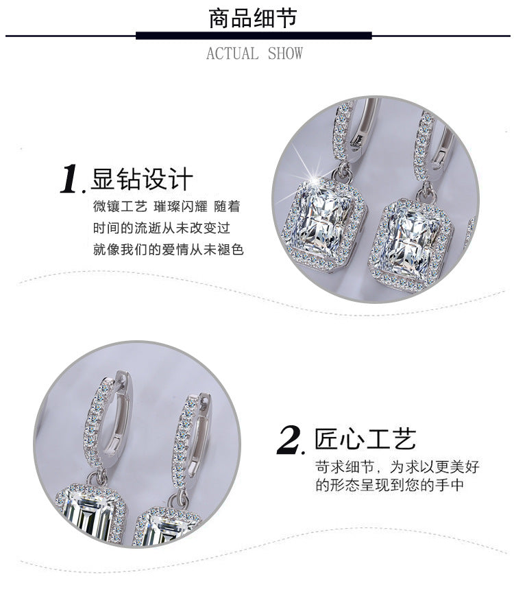 Cross-border Hot Selling Moissanite Earrings S925Silver Grandmother Cut Earrings with Luxurious Inlay High-Grade Moissanite Studs Factory Wholesale