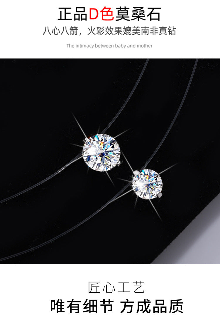 Same Style as Zhao Lusi S925Silver Collarbone Chain Mermaid Tears Necklace for Women, Niche High-end Moissanite Pendant Wholesale