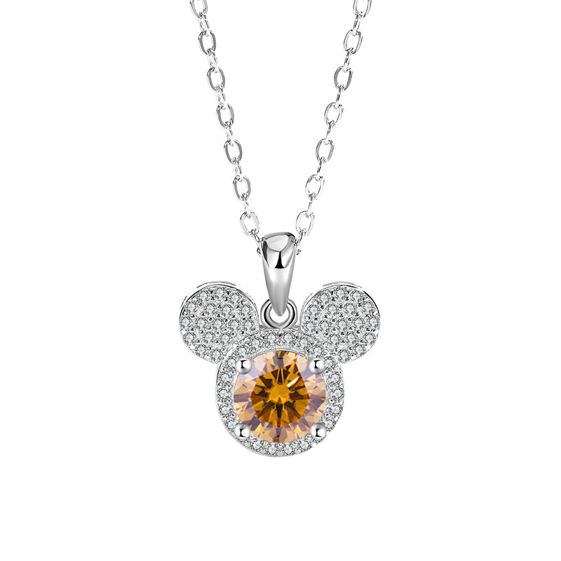 s925Sterling Silver Mickey Pendant1Clamoissanite Necklace for Women Fashionable Diamond Ring Luxury Round Pendant for Women