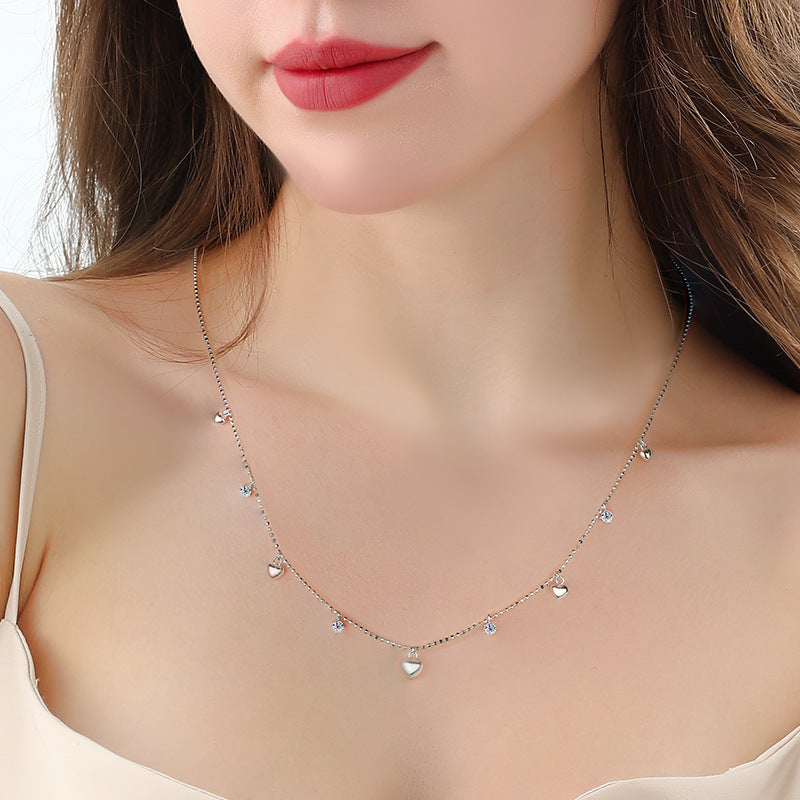 S925Pure Silver Heart Tassel Dynamic Moissanite Necklace Light Luxury High-End Fairy Style Collarbone Chain Factory Wholesale