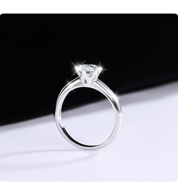 S925Sterling Silver Ring T Six-Prong Moissanite Ring for Women Classic Six-Prong Crown Proposal Ring Wholesale
