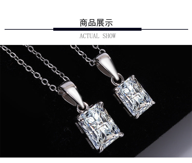 Cross-border new arrival S925Silver Moissanite Diamond Light Luxury High-End Radiant Cut Rectangular Pendant Collarbone Chain Wholesale