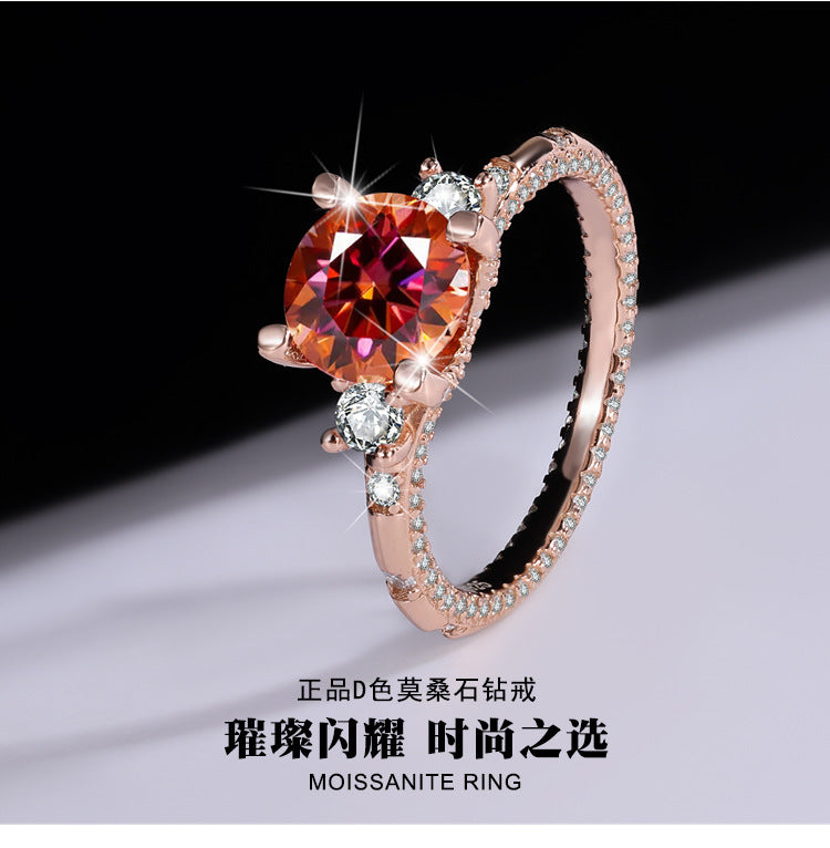 Popular S925Sterling Silver Sparkling Moissanite Diamond Ring Two Carat Birthday Gift Proposal Ring Live Streaming Source Dropshipping
