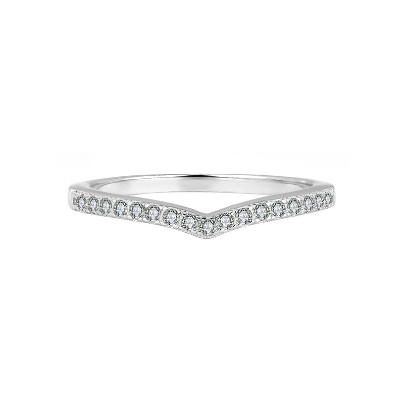 Sterling Silver V Moissanite Ring for Women, Stackable, Simple Couple Design, Pure Silver Plated18K Platinum Factory Direct Sale Heart Shape