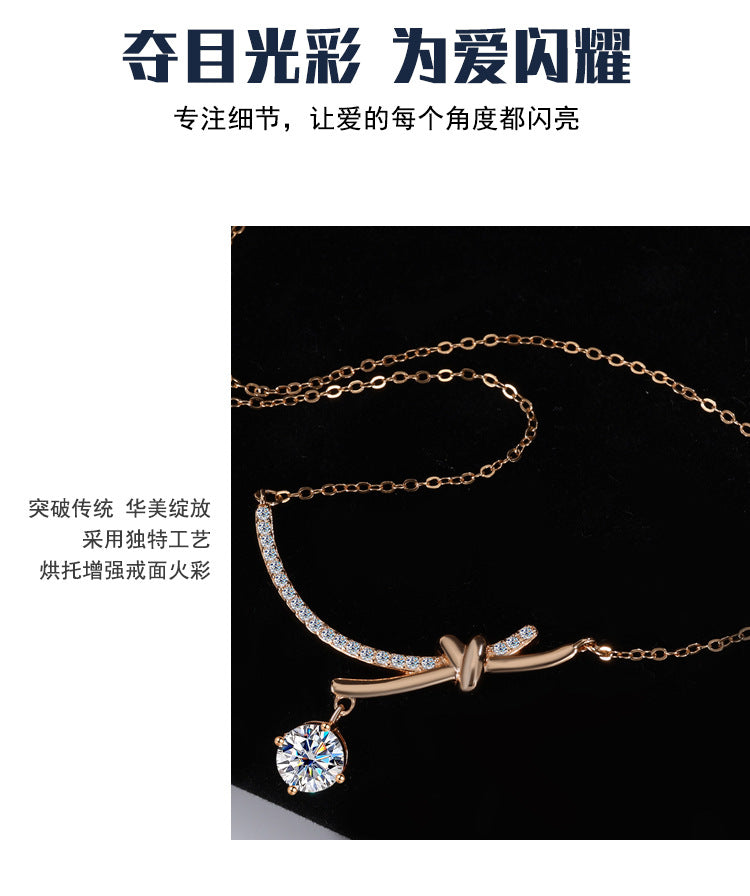 Amazon S925Silver Bowknot Smiley Moissanite Pendant Light Luxury High-end Feel Foreign Trade Collarbone Chain Factory Wholesale