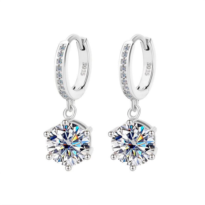 Exclusive for cross-border S925Silver Moissanite Classic Six-Prong Earrings Moissanite Diamond Earrings for Women Fashion Versatile Ear Clips Wholesale