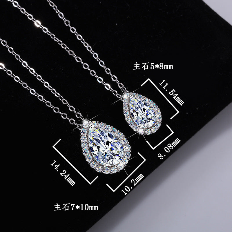 Cross-border hot selling S925Sterling Silver Water Drop Pendant Moissanite Pear Necklace for Women Simple Collarbone Chain Factory Wholesale