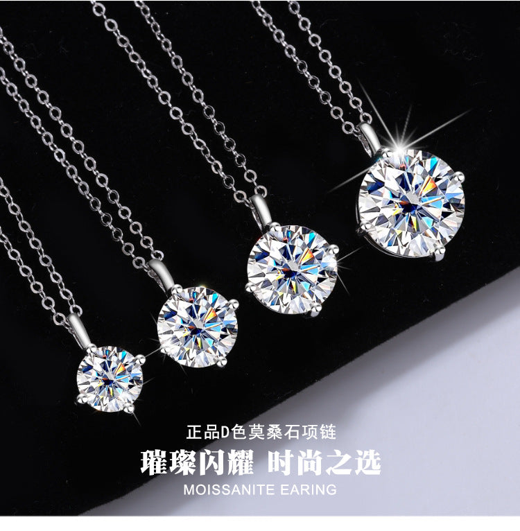 S925Sterling Silver Classic Four-Claw Moissanite Pendant Necklace for Women Fashion High-End Collarbone Chain Jewelry Wholesale