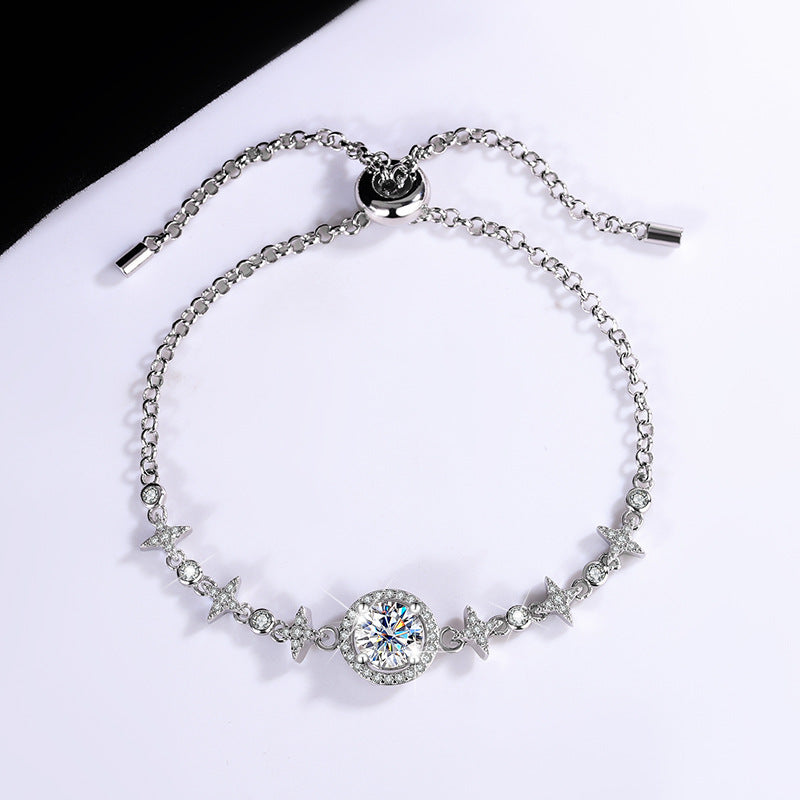 S925Sterling Silver Bracelet Moissanite Bracelet Starry Sky Round Bag Simple Fashion Women's TikTok Live Streaming Factory Direct Sale
