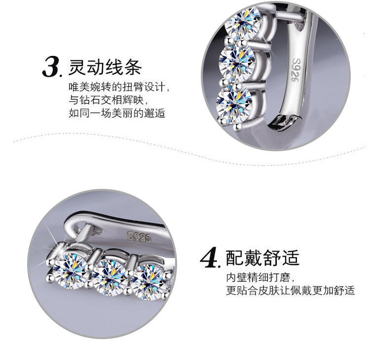 Direct Foreign Trade Sales S925Sterling Silver Full Diamond Moissanite Earrings Fashionable Personality Ear Clips Light Luxury High-end Ear Jewelry Wholesale