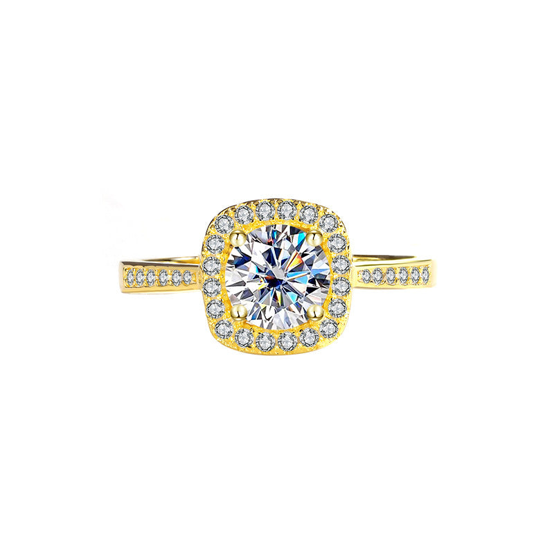 Cross-Border925Genuine Silver D Moissanite Ring for Women, Luxurious Diamond Square Bag, Couple Rings, Proposal and Wedding Diamond Ring