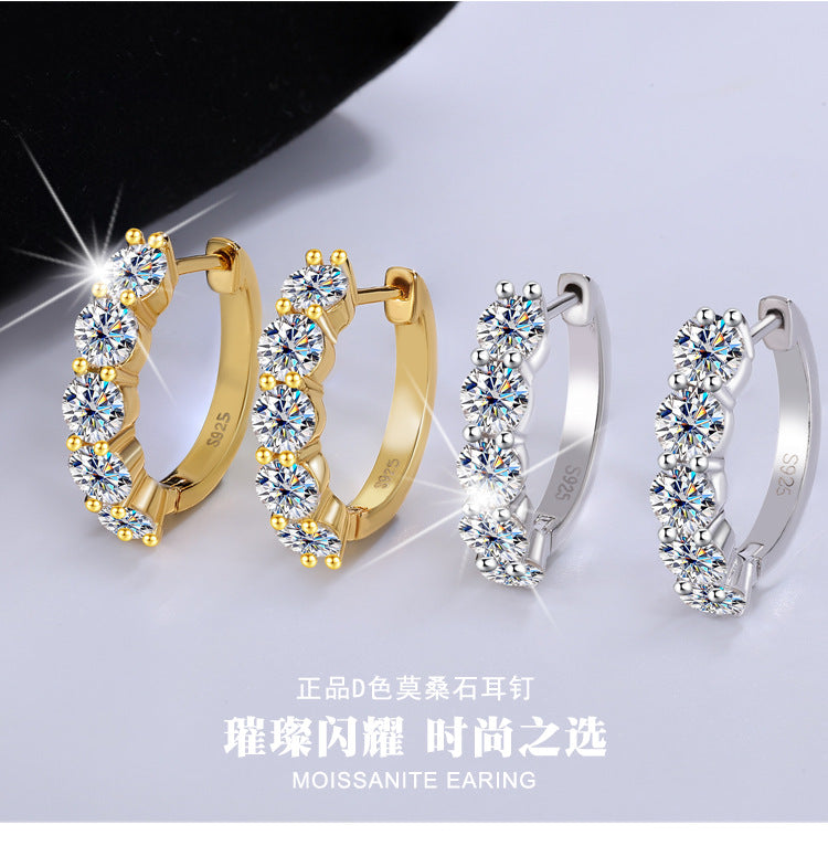 Cross-Border Europe and America S925Sterling Silver Moissanite Earrings D Genuine Color3Carat High-End Full Diamond Moissanite Earrings Wholesale