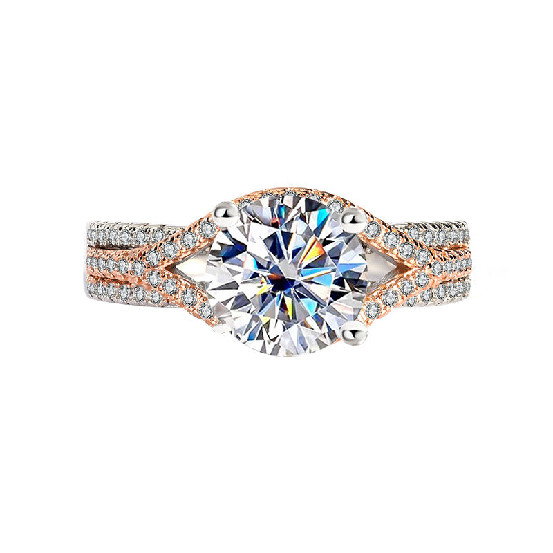 Moissanite Ring for Women Silver Ring Split Gold Exaggerated Two Colors ins Jiezi TikTok Live Moissanite Source