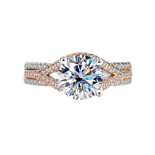 Moissanite Ring for Women Silver Ring Split Gold Exaggerated Two Colors ins Jiezi TikTok Live Moissanite Source